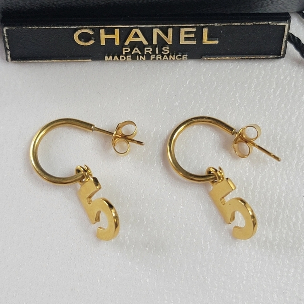 CHANEL No.5 Piercing GP Gold Earrings